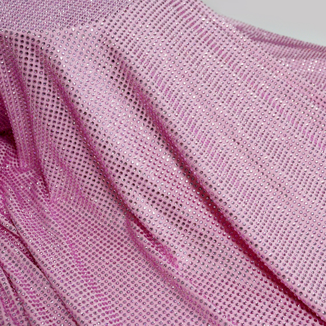 SS10 180g Light Pink Rhinestone Fabric Custom