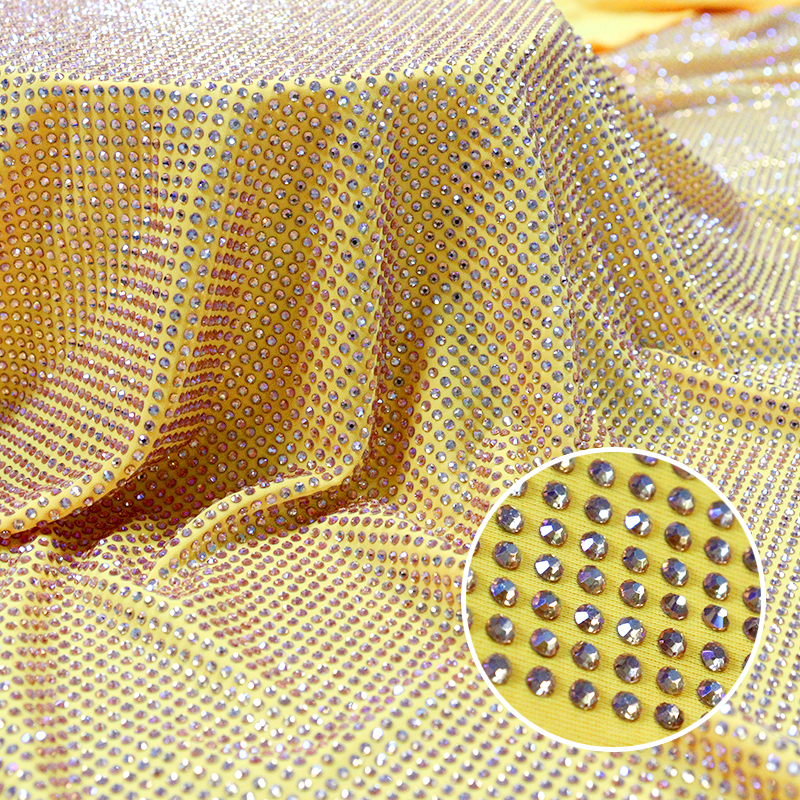 SS10 Champagne AB Color Rhinestone Fabric Supplier