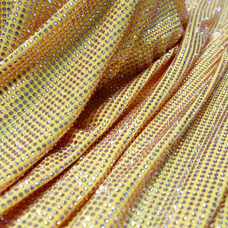 SS10 Champagne AB Color Rhinestone Fabric Supplier
