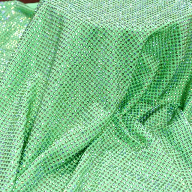 SS10 Light Green AB Rhinestone Fabric Factory