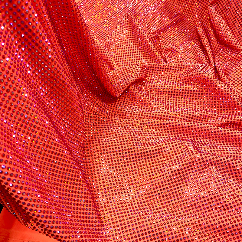 SS10 Orange AB Color Rhinestone Fabric Custom