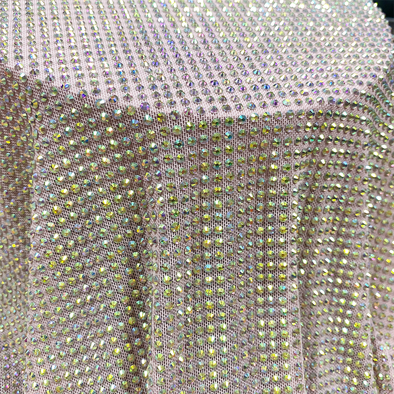 SS10 White AB Rhinestone Tulle Mesh Fabric Factory