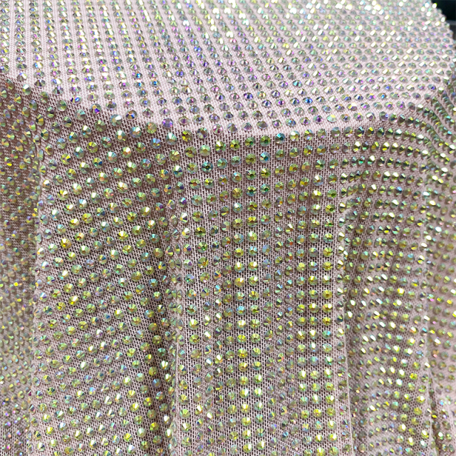 SS10 White AB Rhinestone Tulle Mesh Fabric Factory