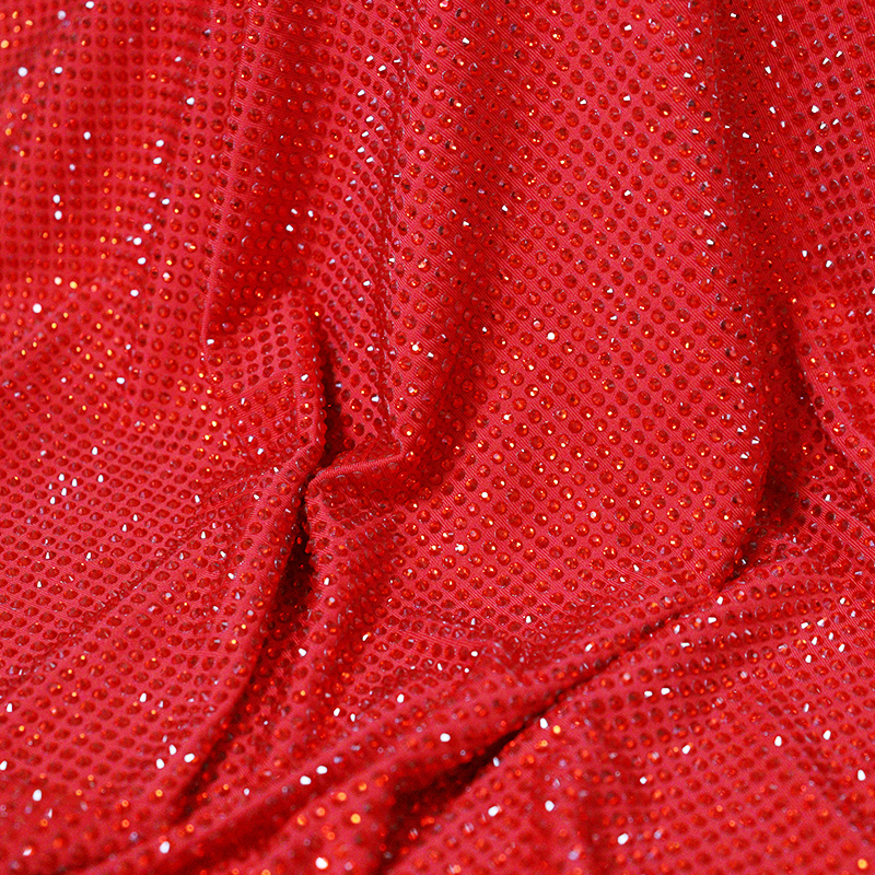 SS10 180g Red Rhinestone Fabric Supplier