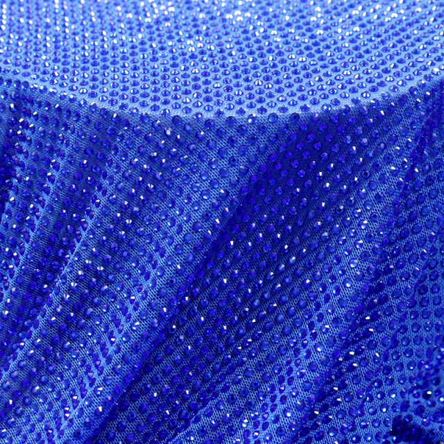 SS10 Royal Blue Crystal Tulle Mesh Fabric Supplier