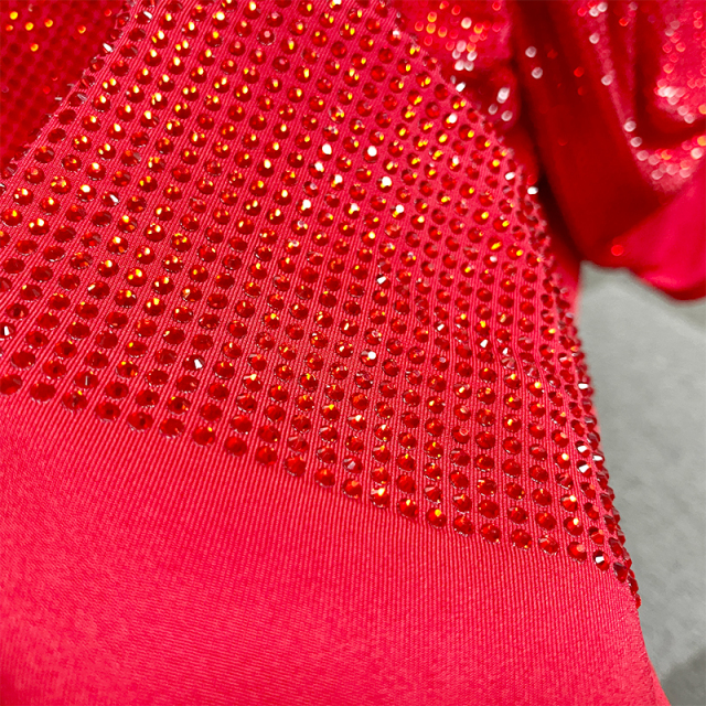 SS10 180g Red Rhinestone Fabric Supplier