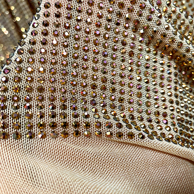 SS10 Magic Gold Crystal Tulle Mesh Fabric Exporter