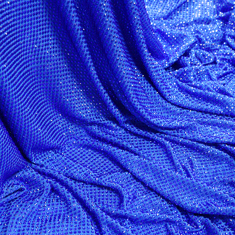 SS10 Royal Blue Crystal Tulle Mesh Fabric Supplier