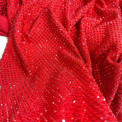 SS10 180g Red Rhinestone Fabric Supplier