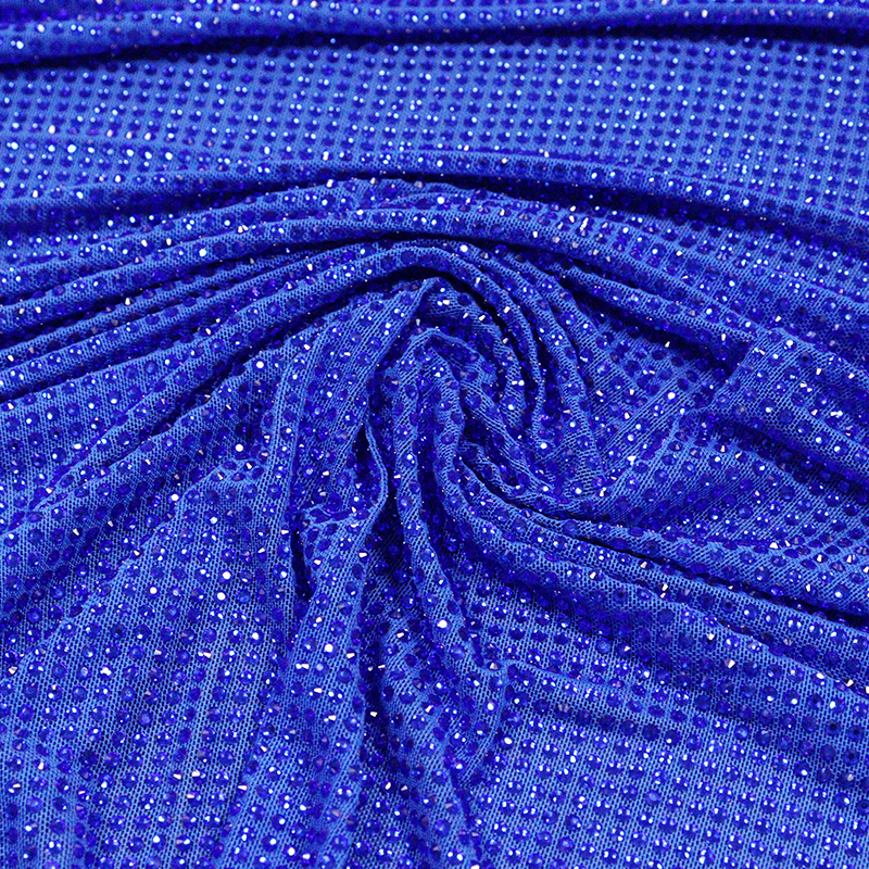 SS10 Royal Blue Crystal Tulle Mesh Fabric Supplier