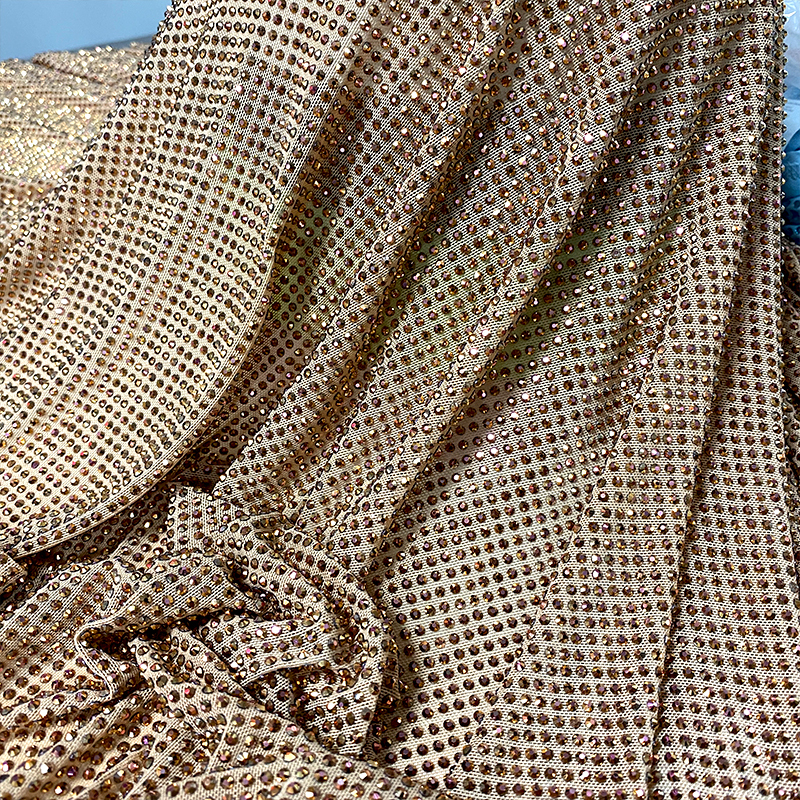 SS10 Magic Gold Crystal Tulle Mesh Fabric Exporter