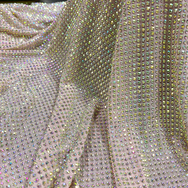 SS10 White AB Rhinestone Tulle Mesh Fabric Factory
