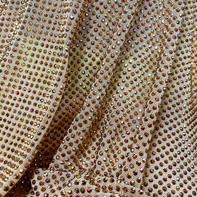 SS10 Magic Gold Crystal Tulle Mesh Fabric Exporter