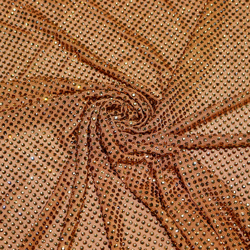 SS10 Brown Rhinestone Tulle Mesh Fabric Wholesale