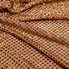 SS10 Brown Rhinestone Tulle Mesh Fabric Wholesale