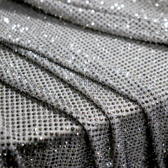 SS10 Grey Rhinestone Tulle Mesh Fabric Factory