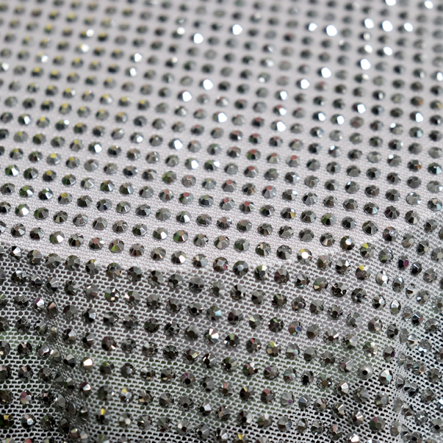 SS10 Grey Rhinestone Tulle Mesh Fabric Factory