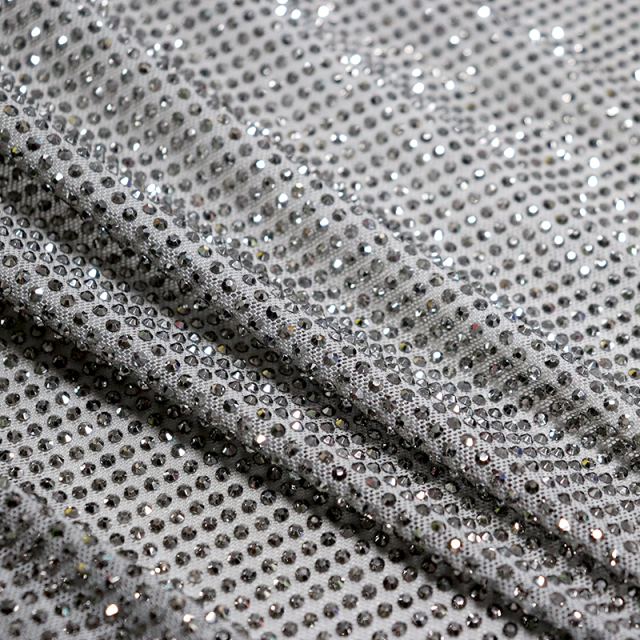 SS10 Grey Rhinestone Tulle Mesh Fabric Factory