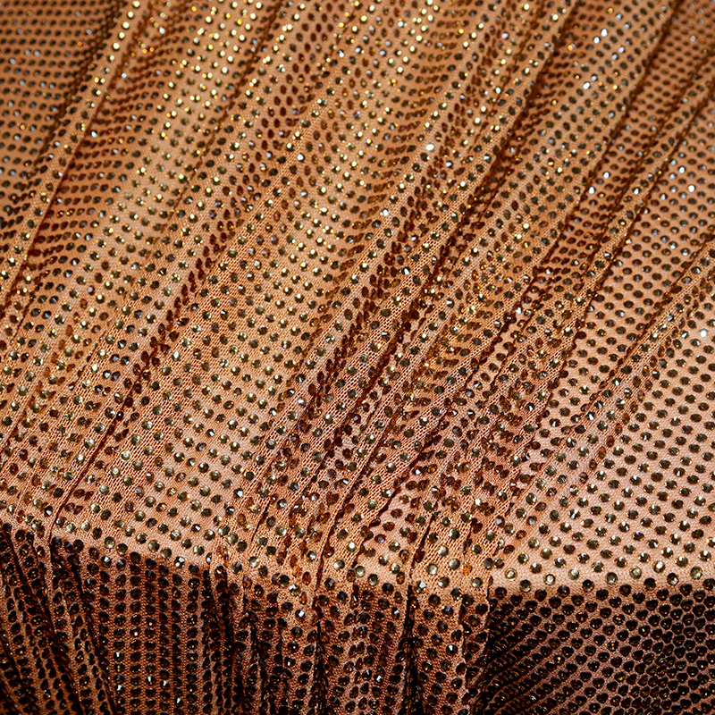 SS10 Brown Rhinestone Tulle Mesh Fabric Wholesale
