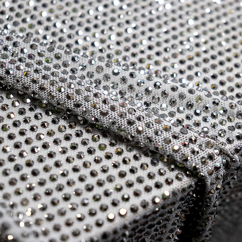 SS10 Grey Rhinestone Tulle Mesh Fabric Factory