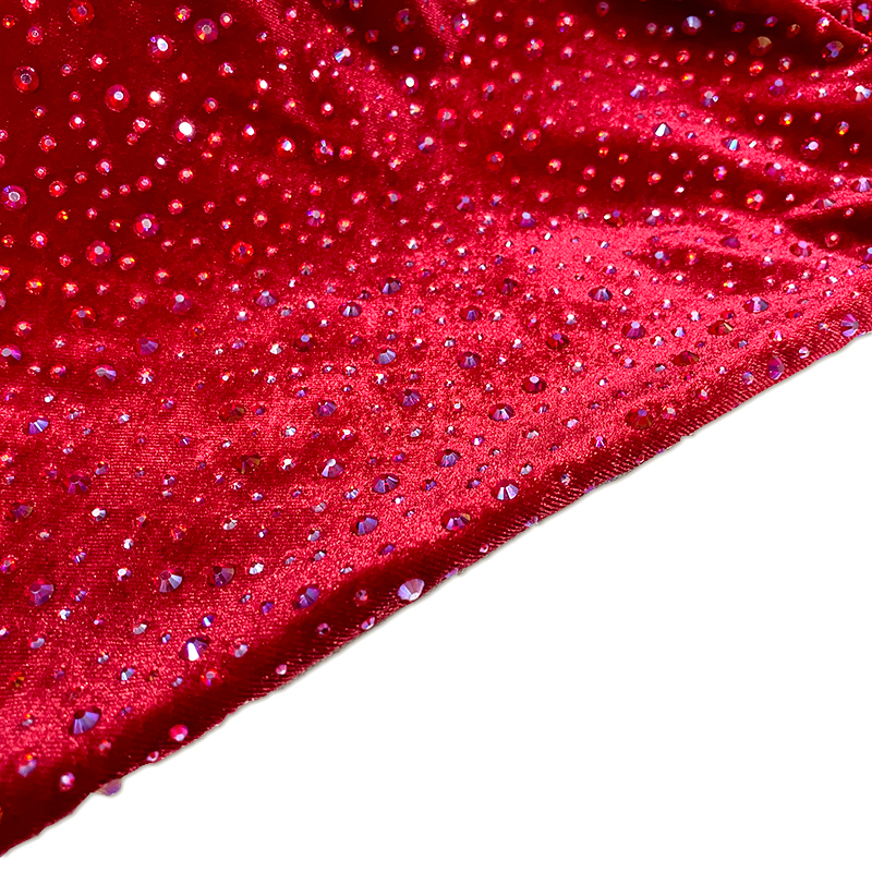 Randomly Mix 3 Different Sizes Red AB Crystal Velvet Fabric Custom