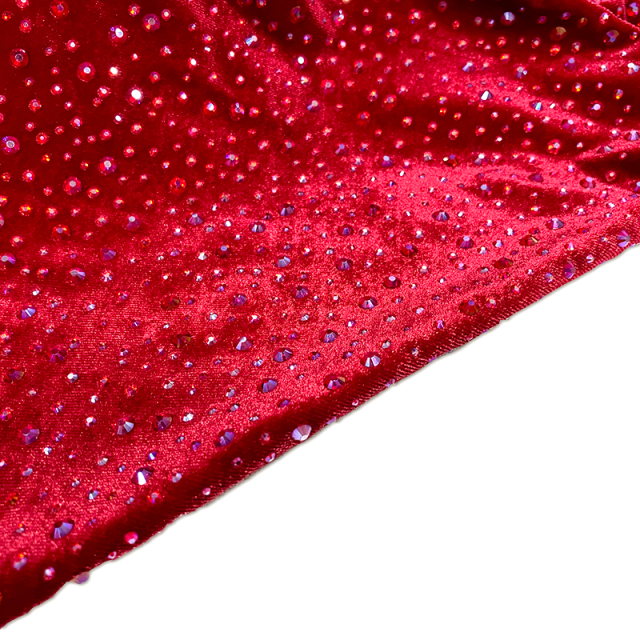 Randomly Mix 3 Different Sizes Red AB Crystal Velvet Fabric Custom