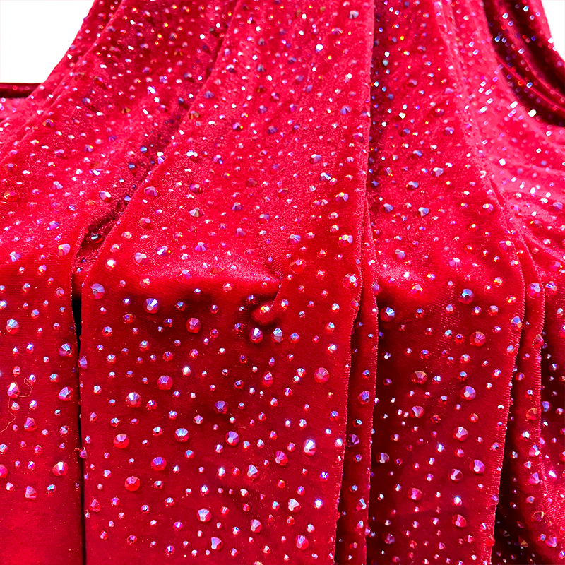 Randomly Mix 3 Different Sizes Red AB Crystal Velvet Fabric Custom