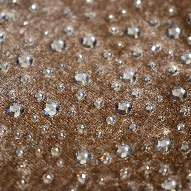 Randomly Mix 3 Different Sizes Smoked Yellow Rhinestone Velvet Fabric Exporter