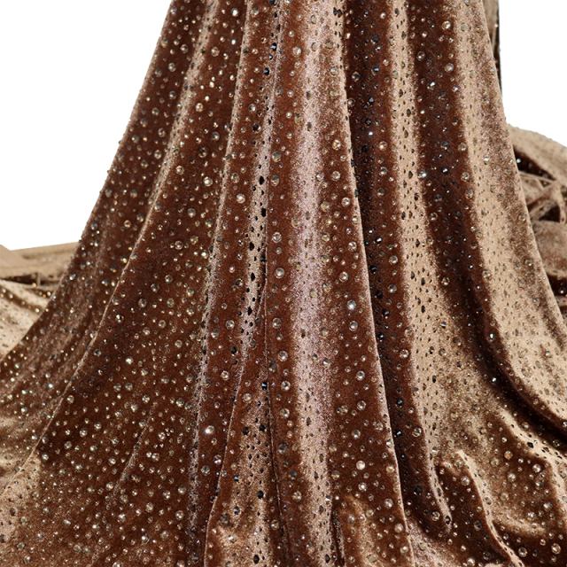 Randomly Mix 3 Different Sizes Smoked Yellow Rhinestone Velvet Fabric Exporter