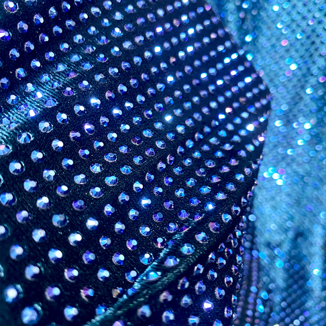 SS10 Black AB Rhinestone Velvet Fabric Factory