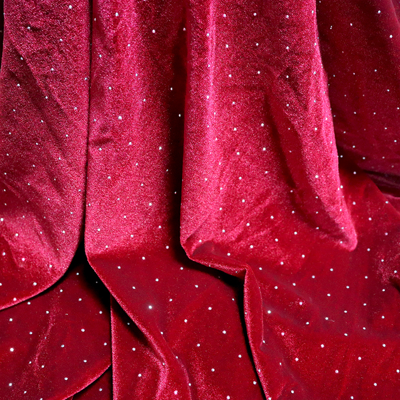 SS6 Wine Red Rhinestone Velvet Fabric Wholesale