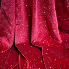 SS6 Wine Red Rhinestone Velvet Fabric Wholesale