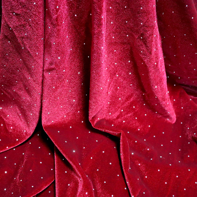 SS6 Wine Red Rhinestone Velvet Fabric Wholesale