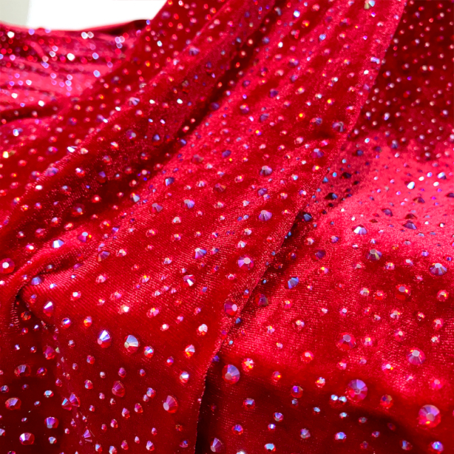 Randomly Mix 3 Different Sizes Red AB Crystal Velvet Fabric Custom