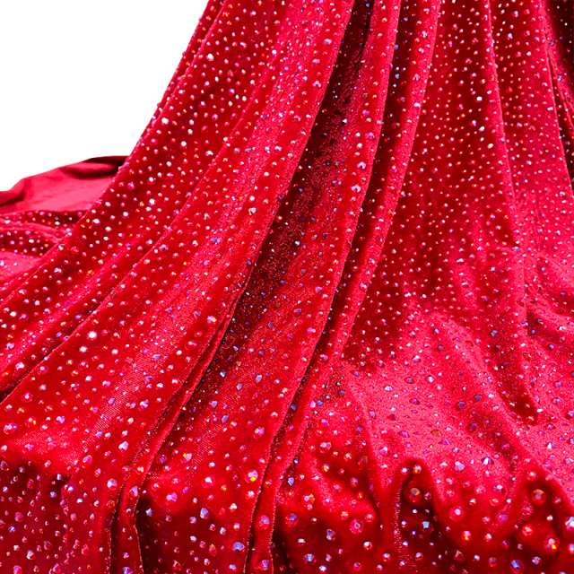 Randomly Mix 3 Different Sizes Red AB Crystal Velvet Fabric Custom