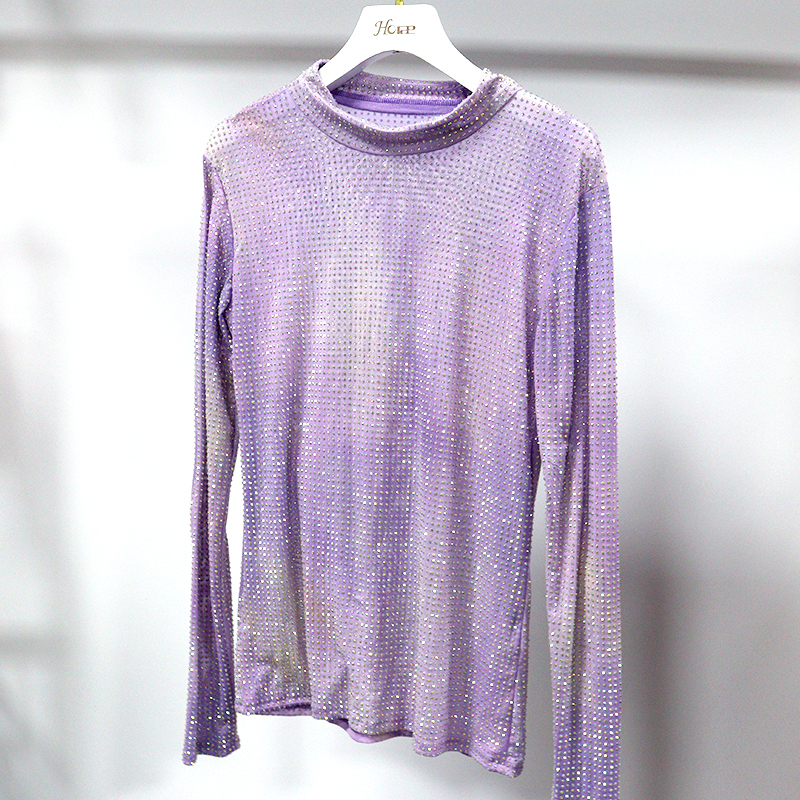 Gradient Color Long Sleeve Crystal Mesh Shirt Factory