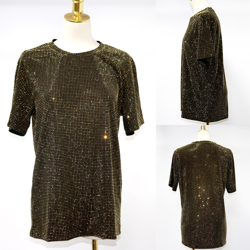 Solid Color Short Sleeve Rhinestone T-Shirts Manufacturer