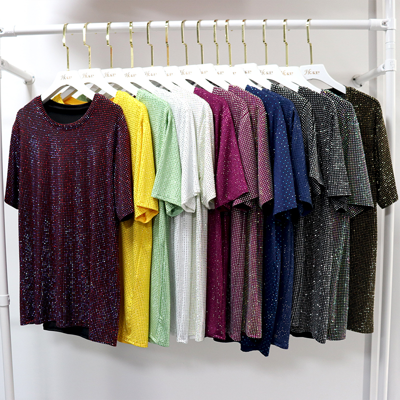 Solid Color Short Sleeve Rhinestone T-Shirts Manufacturer