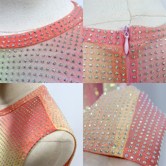 Gradient Color Rhinestone Mesh Long Dress Wholesale