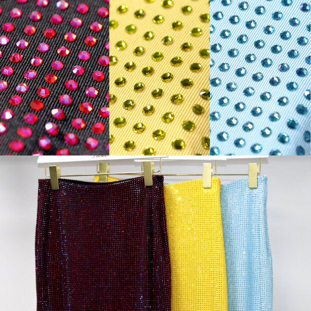Solid Color Rhinestone Short Skirt Custom