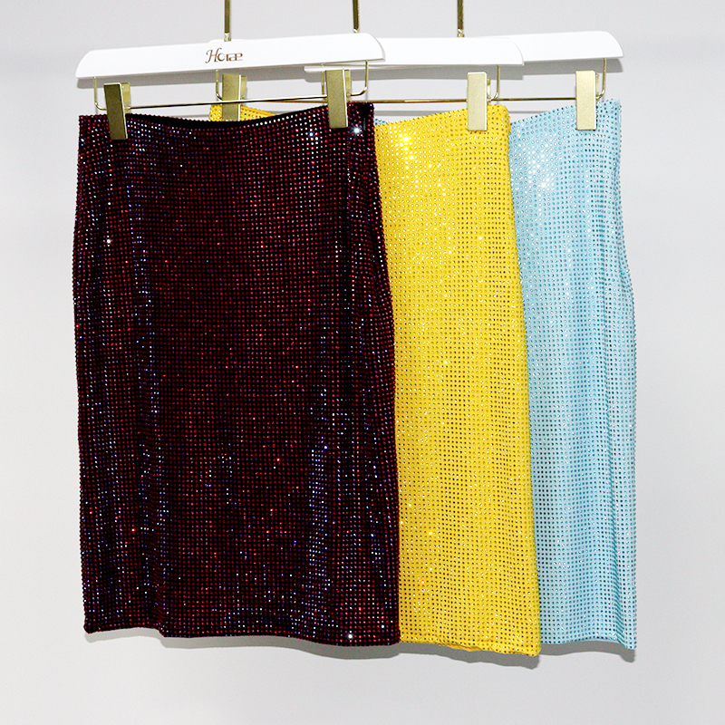 Solid Color Rhinestone Short Skirt Custom