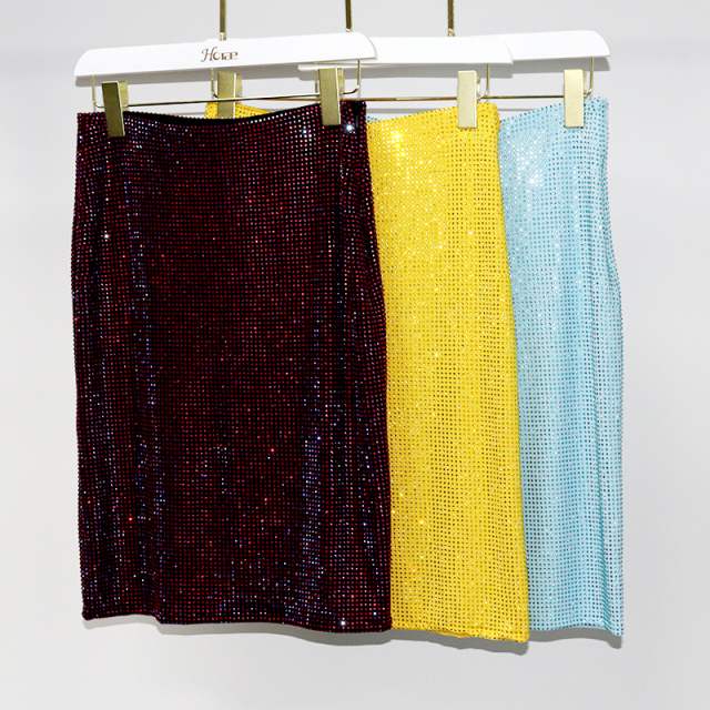 Solid Color Rhinestone Short Skirt Custom