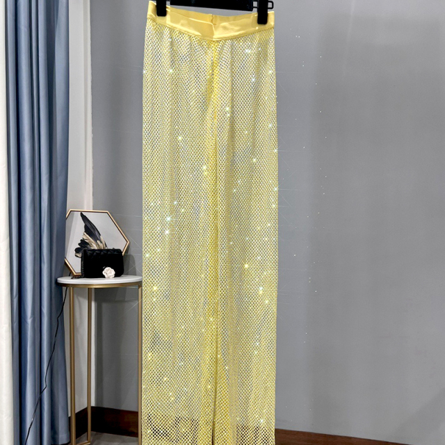 Wide Leg Rhinestone Mesh Long Pant Supplier