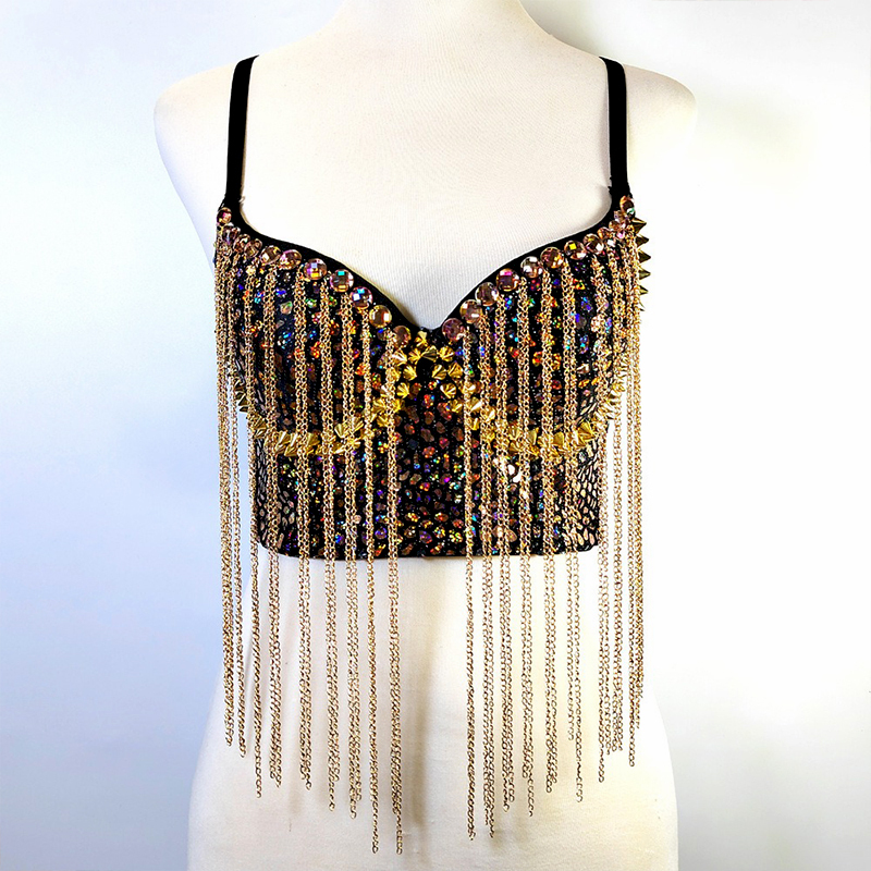 Rhinestone Rivet Tassel Decor Bustier Manufacturer