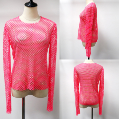 Solid Color Rhinestone Mesh T-Shirts Supplier
