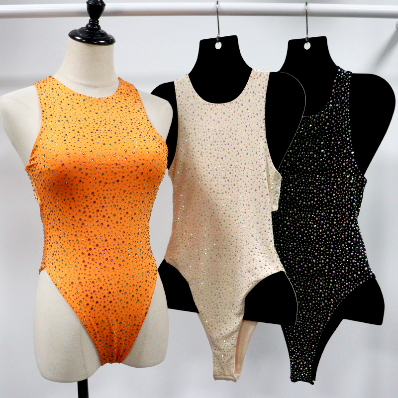 Pure Color Sleeveless Backless Crystal Swimsuit Wholesale