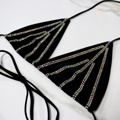 Stripe Pattern Black Crystal Bikini Set Wholesale