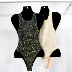 Pure Color Sleeveless Backless Crystal Swimsuit Wholesale