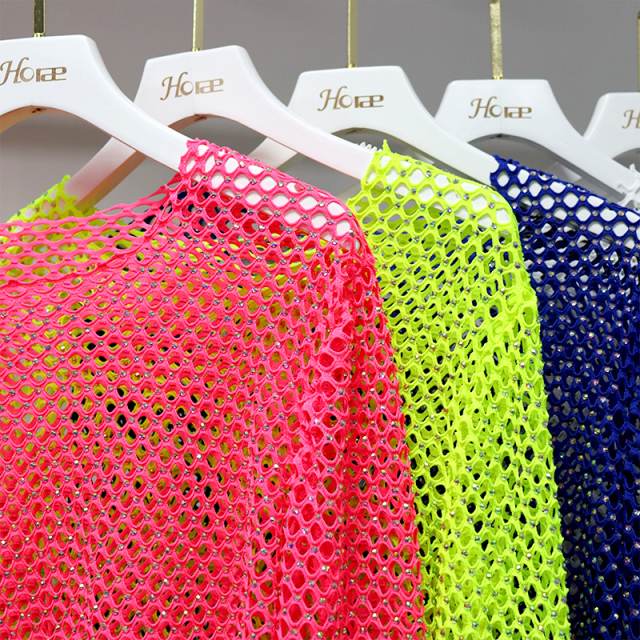 Solid Color Rhinestone Mesh T-Shirts Supplier