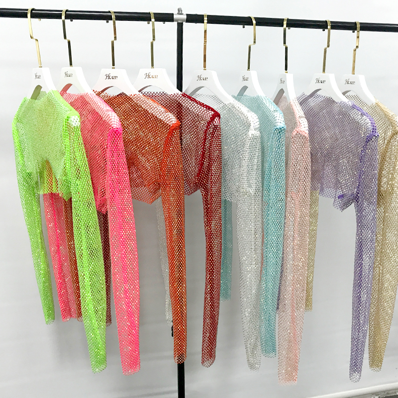 Pure Color Crystal Mesh Crop Top Wholesale